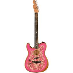 Foto van Fender fsr american acoustasonic telecaster lh pink paisley eb linkshandige elektrisch-akoestische gitaar met deluxe gigbag