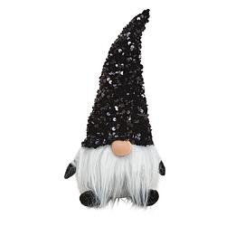Foto van Pluche gnome/dwerg decoratie pop/knuffel zwart met glitter 29 cm - kerstman pop