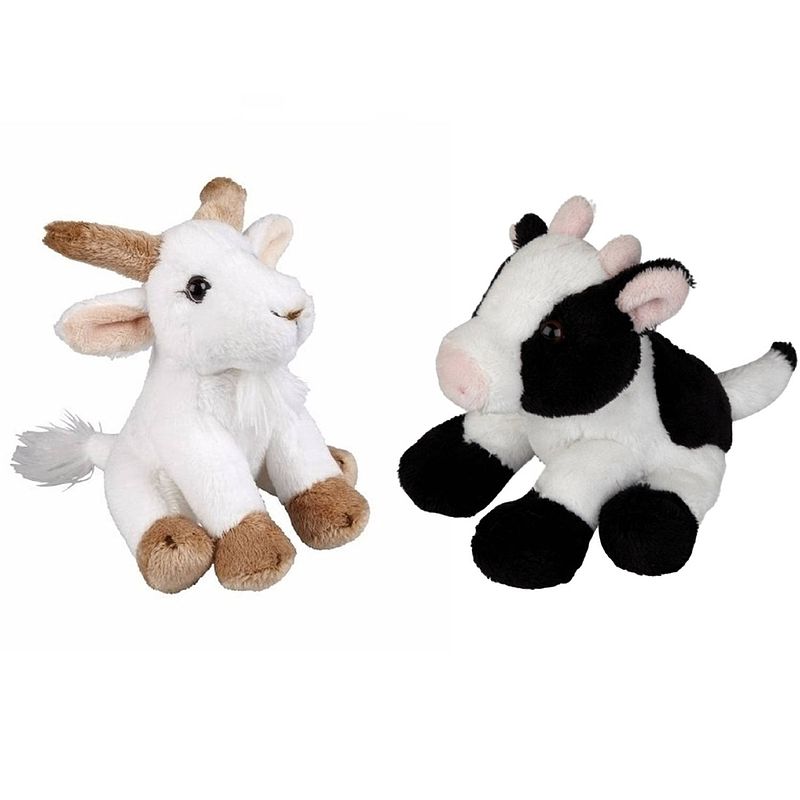 Foto van Boerderij dieren zachte pluche knuffels 2x stuks - geit en koe van 15 cm - knuffel boederijdieren