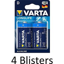 Foto van 8 stuks (4 blisters a 2 st) varta longlife power d batterijen