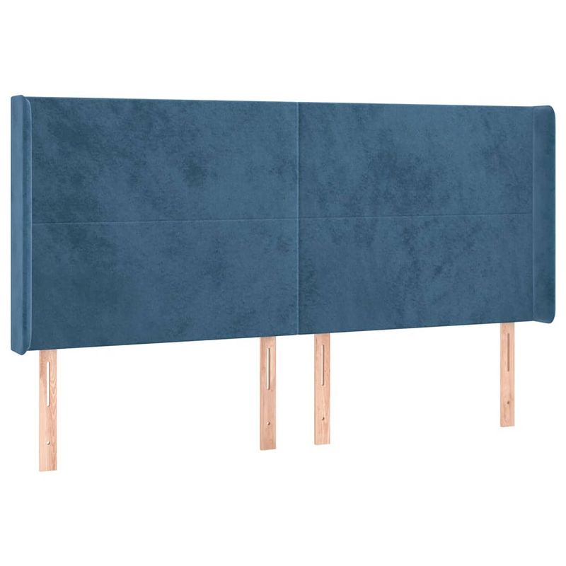 Foto van The living store hoofdbord classic s - blauw - 203 x 16 x 118/128 cm - fluweel - houten poten - verstelbare hoogte