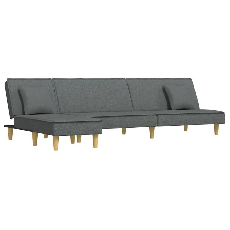 Foto van The living store l-vormige slaapbank - donkergrijs - 255 x 140 x 70 cm - inclusief chaise longue en kussens