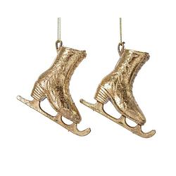 Foto van 2x kerstboomversiering schaats ornamenten goud 8 cm - kersthangers