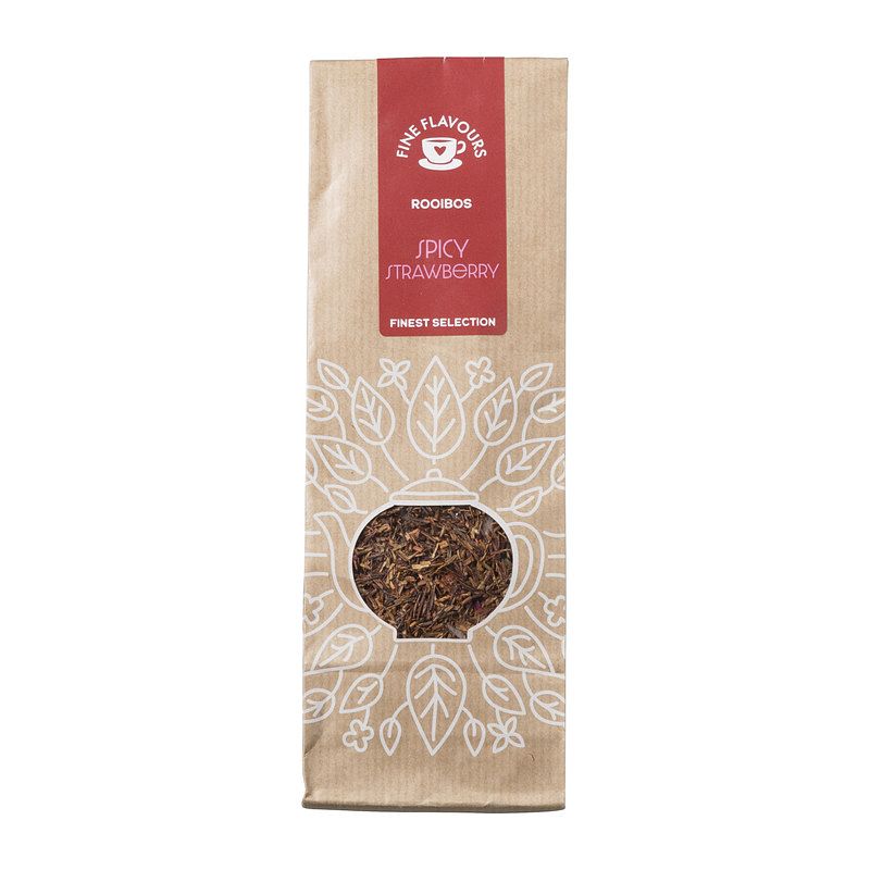 Foto van Losse rooibos thee - spicy strawberry - 75 g