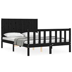 Foto van The living store massief grenenhouten bedframe - 195.5 x 145.5 x 100 cm - zwart