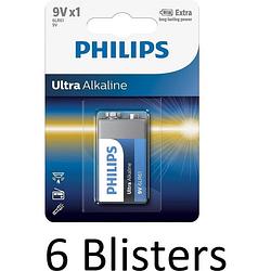 Foto van 6 stuks (6 blisters a 1 st) philips 6lr61 9v batterij