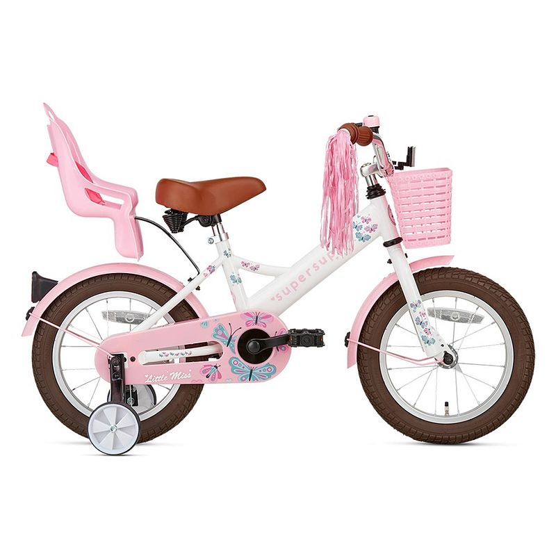 Foto van Supersuper meisjesfiets little miss 14 inch 21,5 cm meisjes terugtraprem wit/roze