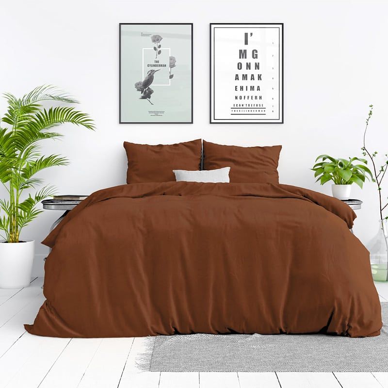 Foto van Dekbedovertrek stone washed - eenpersoons (140x200 cm) - bruin katoen - dessin: effen - dreamhouse bedding - dekbed-discounter.nl