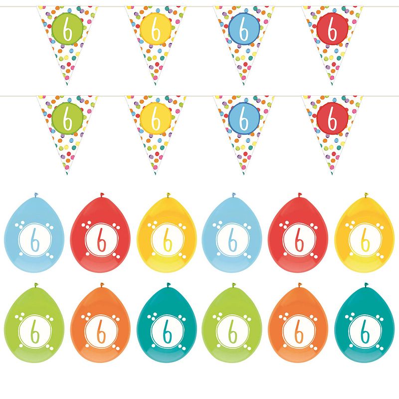 Foto van Leeftijd verjaardag 6 jaar geworden feestpakket vlaggetjes/ballonnen - feestpakketten