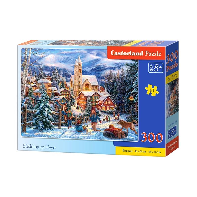 Foto van Castorland legpuzzel sledding in town 300 stukjes