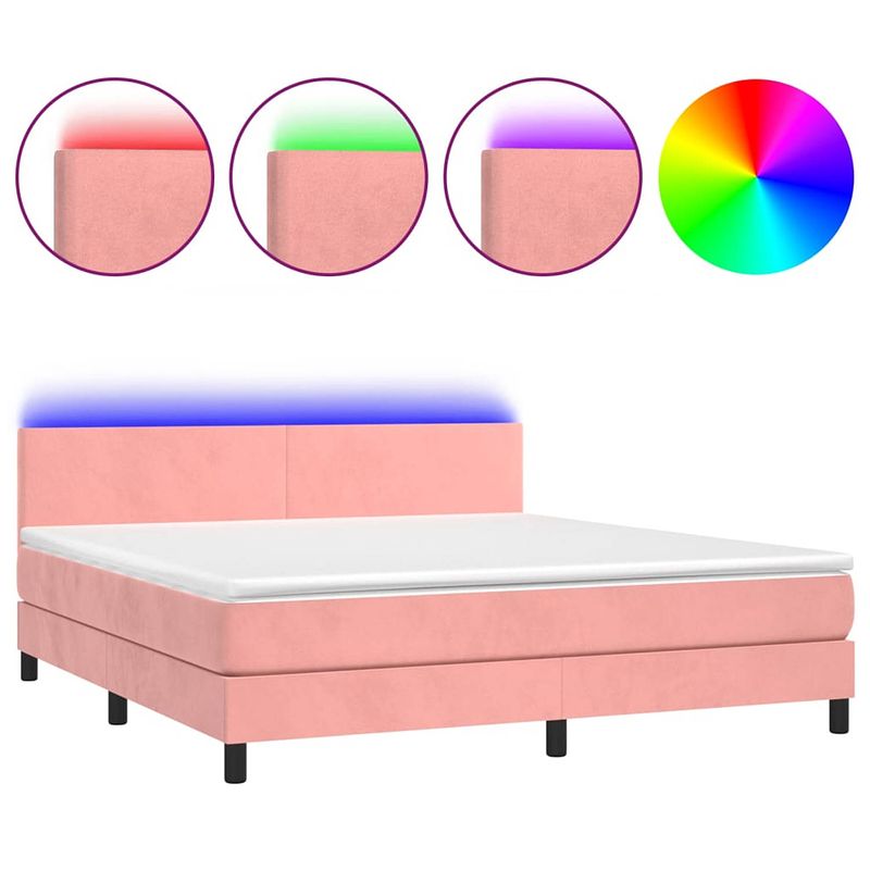 Foto van The living store boxspring bed - roze - fluweel - 203 x 180 x 78/88 cm - led-verlichting - pocketvering matras -