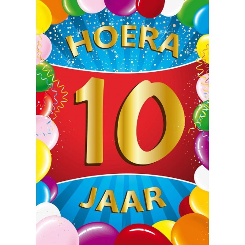 Foto van 2x stuks 10 jaar mega deurposter 59 x 84 cm leeftijd verjaardag feestartikelen - feestposters