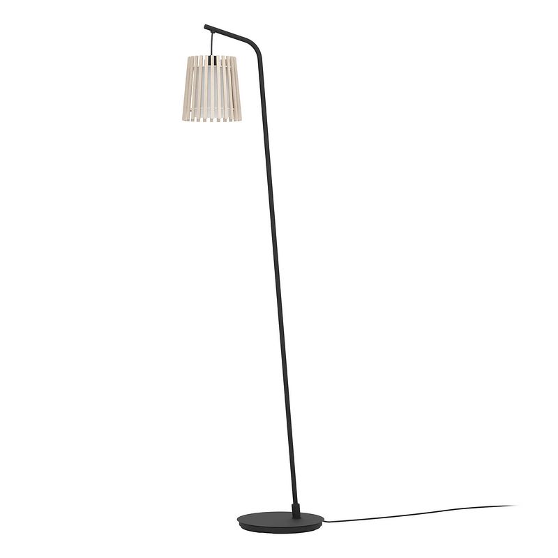 Foto van Eglo fattoria vloerlamp - e27 - 170 cm - zwart/bruin/wit - hout /textiel