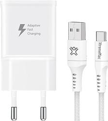 Foto van Samsung adaptive fast charging oplader 15w + xtrememac usb c kabel 2m nylon wit