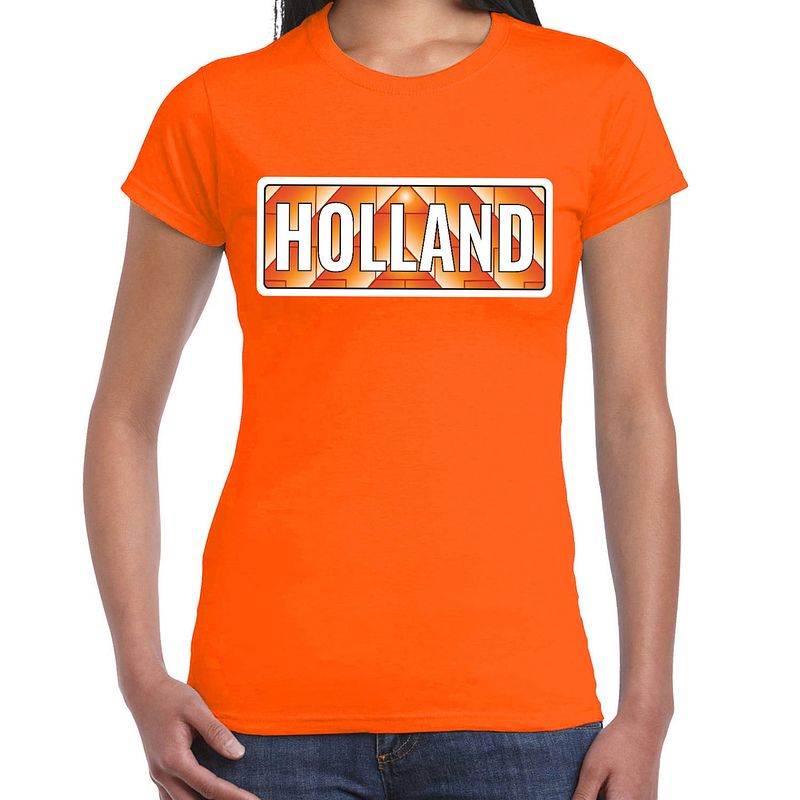 Foto van Holland / nederlands elftal supporter t-shirt oranje voor dames l - feestshirts