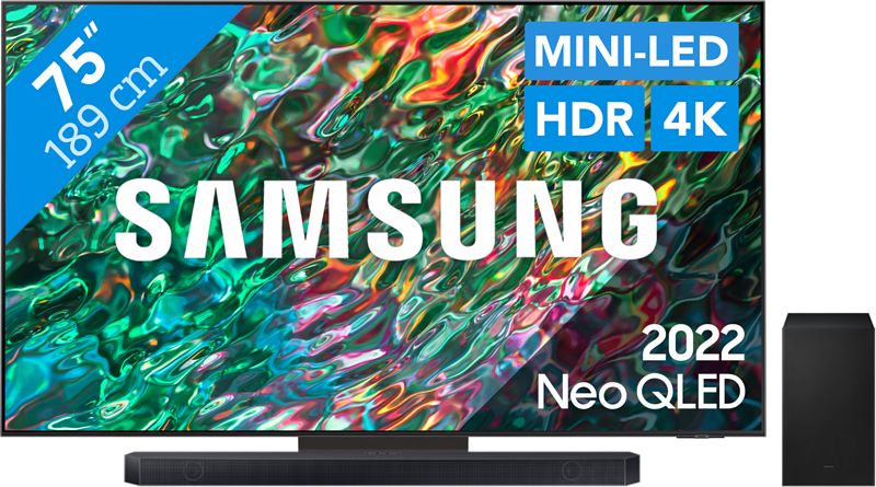 Foto van Samsung neo qled 75qn90b (2022) + soundbar