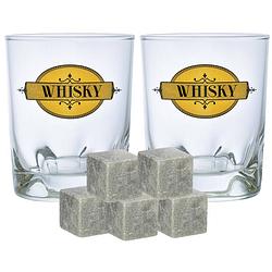 Foto van Durobor whiskyglazen - set 6x stuks 240 ml - 9x whisky ijsblokstenen - whiskeyglazen