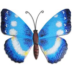 Foto van Pro garden tuin wanddecoratie vlinder - metaal - blauw - 44 x 28 cm - tuinbeelden