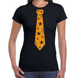 Foto van Halloween/thema verkleed feest stropdas t-shirt spinnen voor dames - zwart s - feestshirts