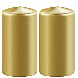 Foto van 2x kaarsen metallic goud 6 x 12 cm 45 branduren sfeerkaarsen - stompkaarsen