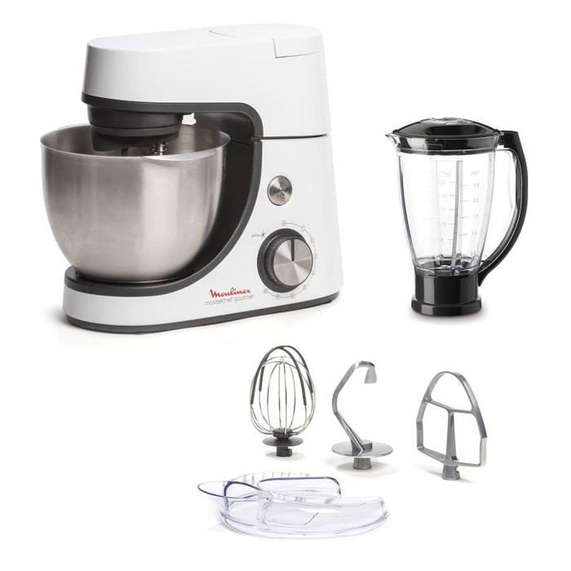 Foto van Moulinex mixer/keukenrobot + blender 1,5 l, kom 4,6 l, 8 snelheden + pulsstand, masterchef gourmet yy5170fg