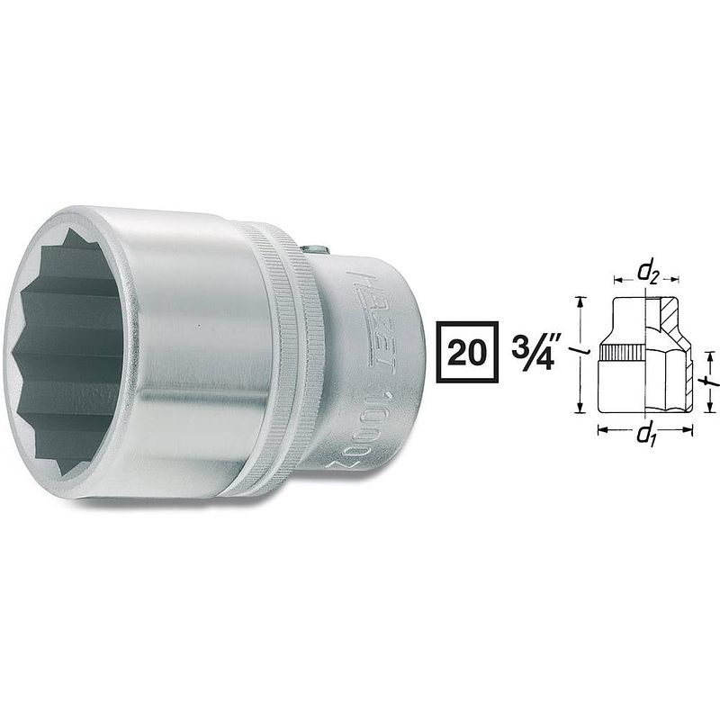 Foto van Hazet hazet 1000az-1 dop (twaalfkant) dopsleutelinzetstuk 1 3/4 (20 mm)