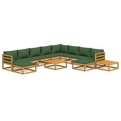 Foto van Vidaxl 12-delige loungeset met groene kussens massief hout