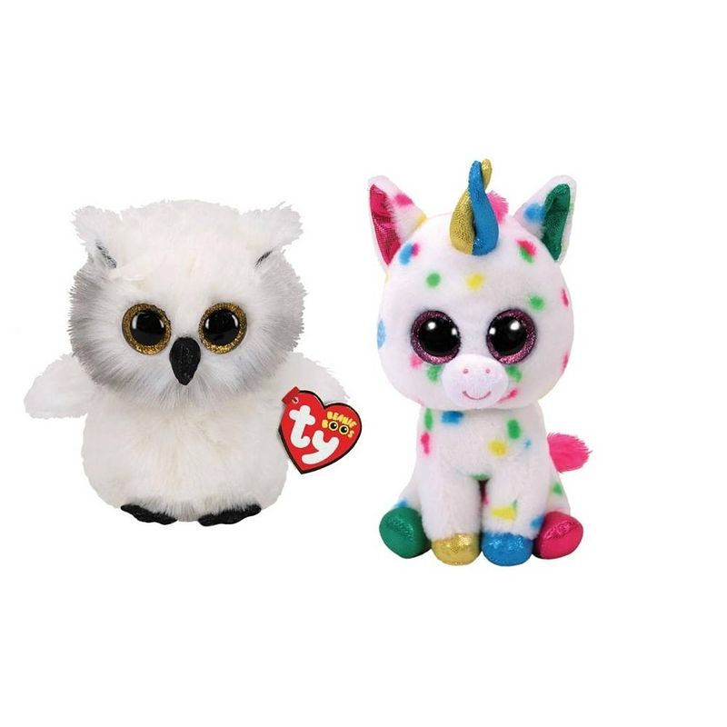 Foto van Ty - knuffel - beanie boo's - ausitin owl & harmonie unicorn