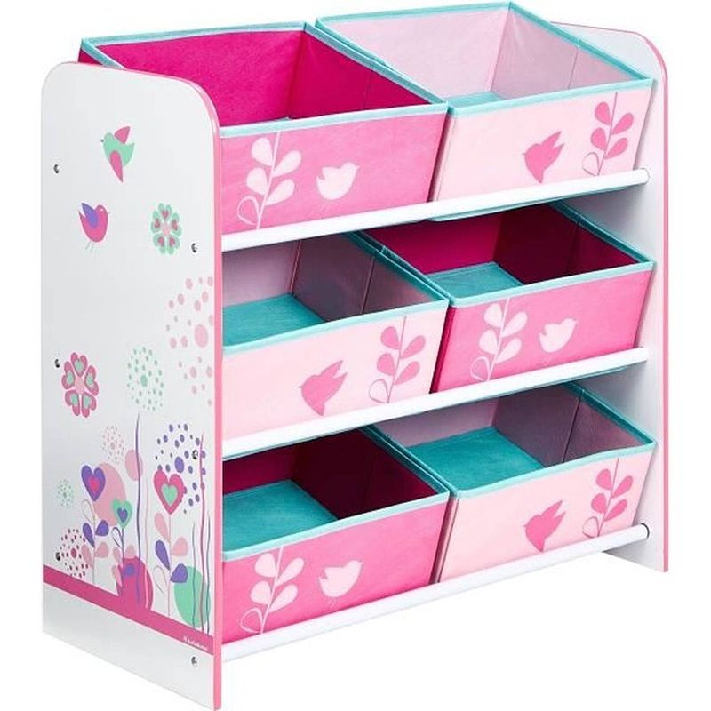 Foto van Worlds appart kids storage unit - 6 bin hellohome flowers and birds - pink