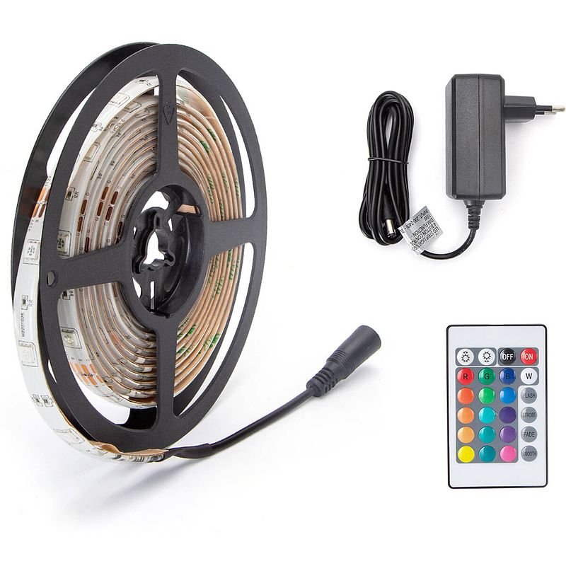 Foto van Led strip set - aigi stippi - 3 meter - 5050-30 - rgb - waterdicht ip65 - afstandsbediening - 12v