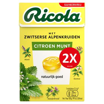 Foto van Ricola citroen munt suikervrij pastilles 2 x 50g bij jumbo