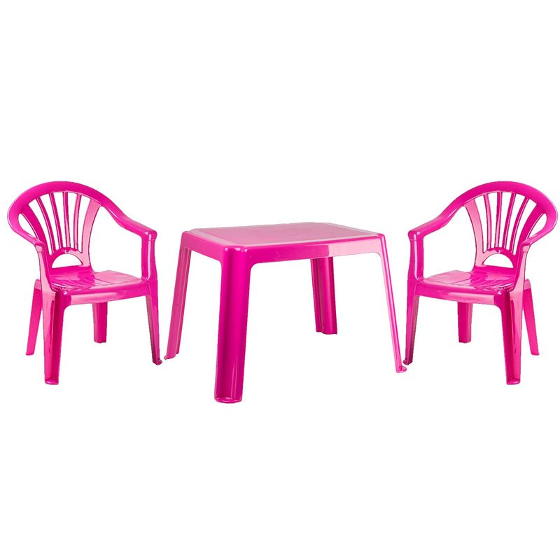 Foto van Kunststof kindertuinset tafel met 2 stoelen roze - kinderstoelen
