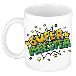 Foto van Super meester cadeau mok / beker wit met sterren 300 ml - feest mokken