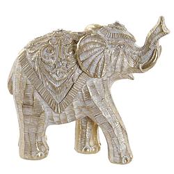 Foto van Items olifant dierenbeeld - goud - polyresin - 17 x 7,5 x 15 cm - home decoratie - beeldjes