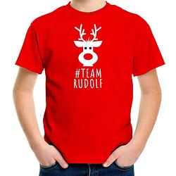 Foto van Bellatio decorations kerst t-shirt voor kinderen - team rudolf - rood xl (164-176) - kerst t-shirts kind