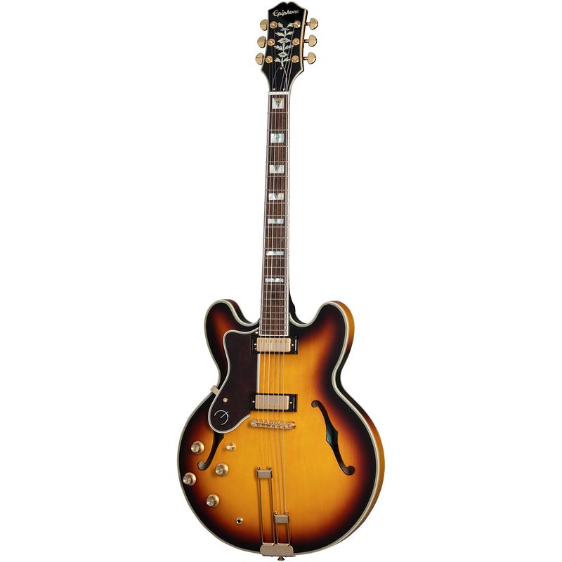 Foto van Epiphone original collection sheraton lh vintage sunburst linkshandige semi-akoestische gitaar met premium gigbag