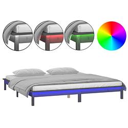 Foto van The living store houten bedframe - led-verlichting - 140x190 cm - grijs