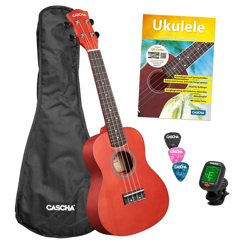 Foto van Cascha cuc102s concert ukelele set rood