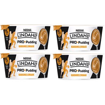 Foto van Lindahls pro+pudding karamelsmaak 4 x 150g bij jumbo