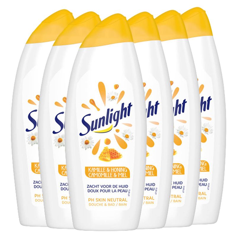 Foto van Sunlight zeep - badschuim - kamille & honing - ph-huidneutraal - voordeelverpakking 6 x 750 ml