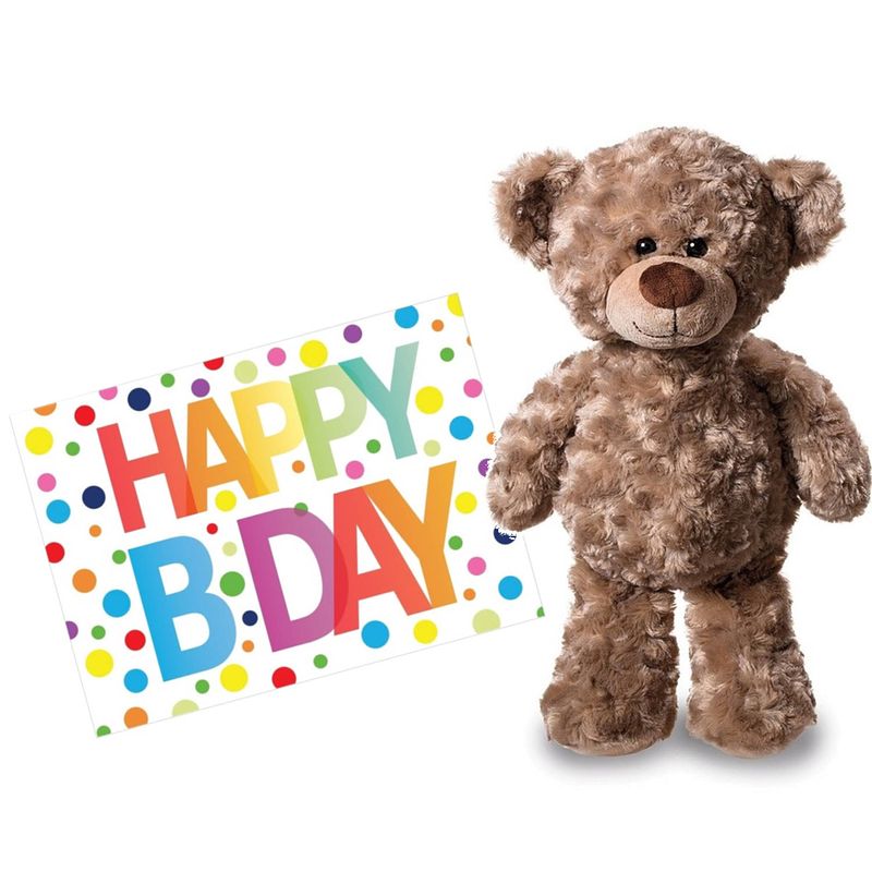 Foto van Pluche knuffel knuffelbeer 24 cm met a5-size happy birthday wenskaart - knuffelberen