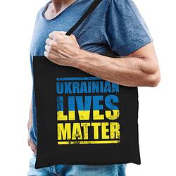 Foto van Ukrainian lives matter tas zwart volwassenen - oekraine tasje met oekraiense vlag - feest boodschappentassen