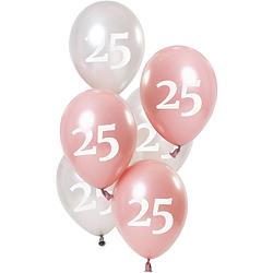 Foto van Folat ballonnen glossy 25 jaar 23 cm latex roze/zilver 6 stuks