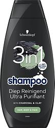 Foto van Schwarzkopf shampoo men 3 in 1 cleansing 400ml, voor haar, lichaam & gezicht bij jumbo