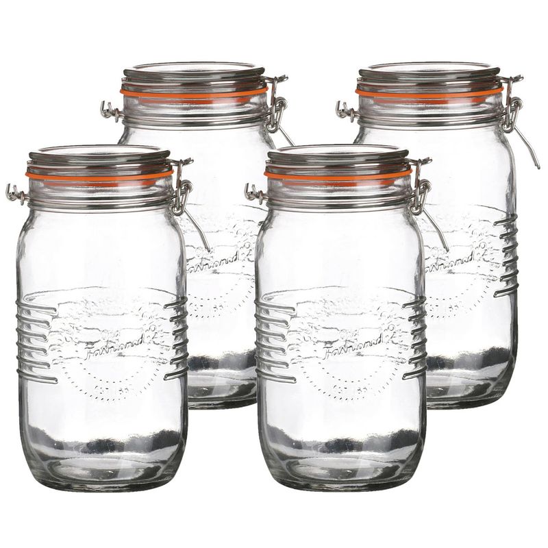 Foto van Urban living voorraadpot/bewaarpot - 4x - 1.5l - glas - met beugelsluiting - d14 x h22 cm - voorraadpot