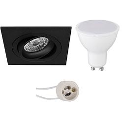 Foto van Led spot set - pragmi borny pro - gu10 fitting - dimbaar - inbouw vierkant - mat zwart - 6w - natuurlijk wit 4200k -