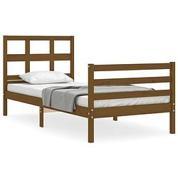 Foto van The living store bedframe massief grenenhout - 205.5 x 105.5 x 100 cm - functioneel hoofd- en voeteneinde - honingbruin