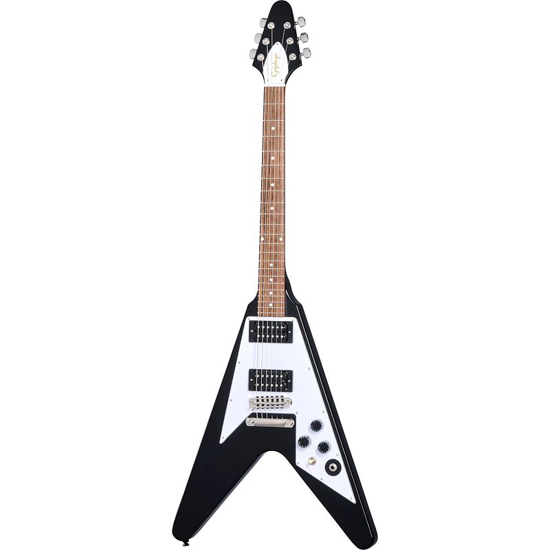 Foto van Epiphone kirk hammett 1979 flying v ebony elektrische gitaar met hard case