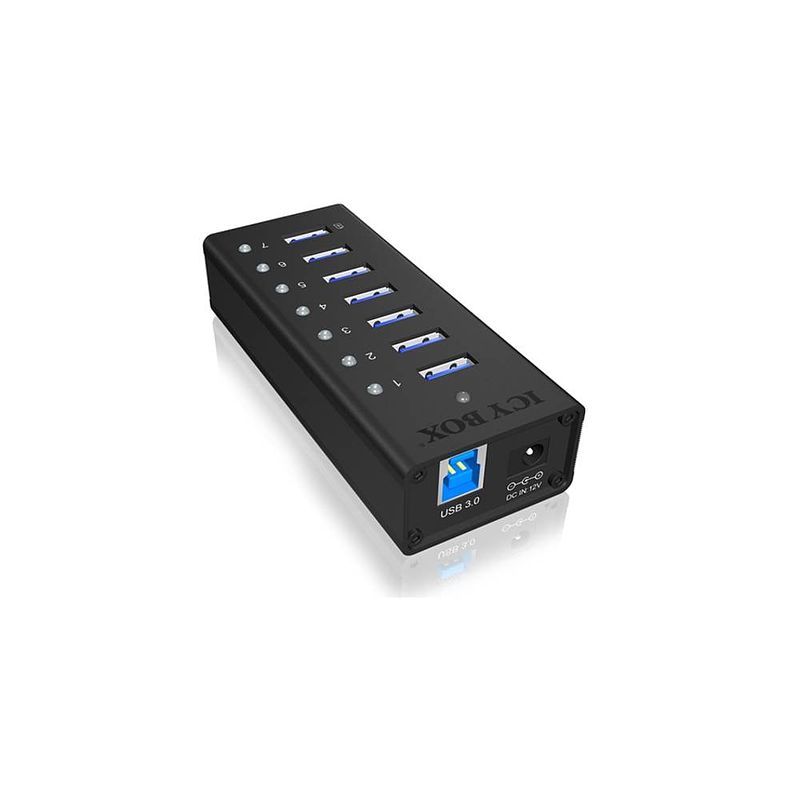 Foto van Icy box ib-ac618 usb 3.2 gen 1-hub 7 poorten zwart