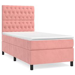 Foto van The living store boxspringbed - roze - 90x190 cm - fluweel - verstelbaar hoofdbord - pocketvering - middelharde